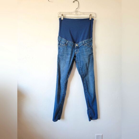 Topshop Leigh Maternity Jeans Full Panel Slim Medium Wash Comfy Casual Size 8 - Picture 1 of 9